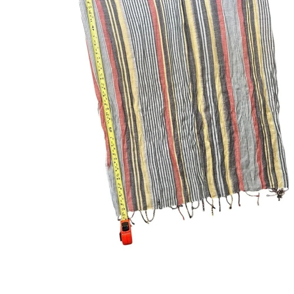 Kate Landry Striped Scarf Multicolor Yellow Red Gray Fringe Viscose 28x70